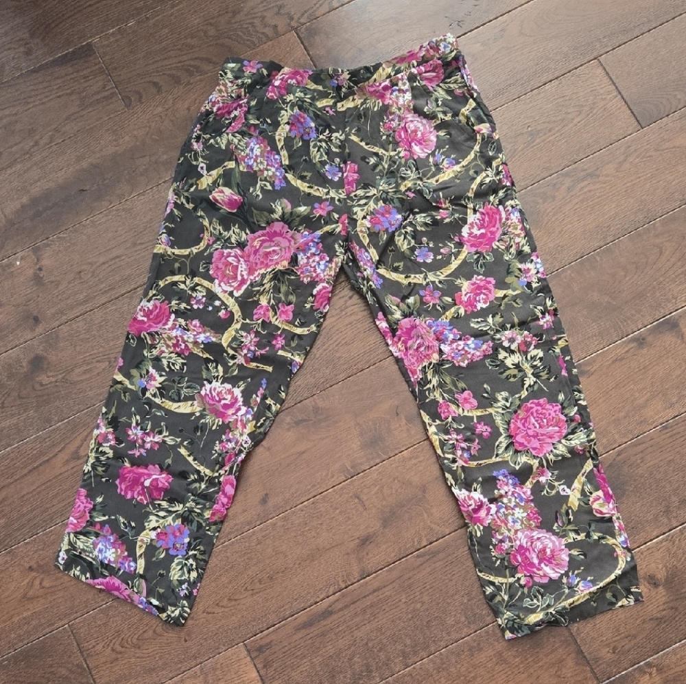 Mia Chica From Nordstrom Fun Pink and Green  Floral Lightweight Pants Girl 16